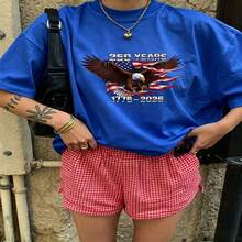 Heartfelt Daily Casual Graphic T-Shirt 100% Cotton Oversized Soft Breathable Casual Crewneck Short Sleeve Top Vintage Aesthetic Red Checkered Shorts Street Style Fashion Lovers Casual Wearers Daily Outfit Enthusiasts Gift Givers - 藍色 - 查看 18