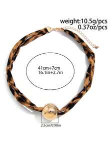 1pc Fashionable Round Ball Pendant Necklace Sexy Leopard Print Cotton Flower Heart Clavicle Women's Jewelry - Multicolor 2 - View 5