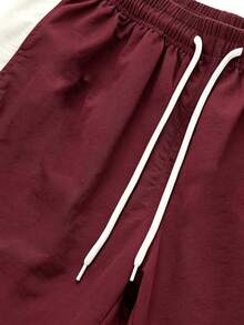Pantalones deportivos casuales de verano de pierna recta con bloques de color para hombres - Burdeos - Ver 3