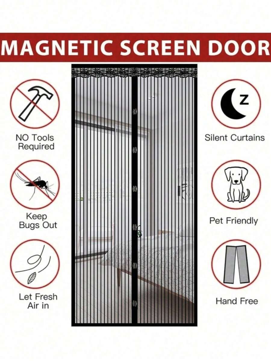 1pc Magnetic Screen Door, Magnetic Closure - Keeps Insects Out While Letting Cool Breezes In, Durable Mesh - Suitable For Pets And Children, Fits Front Doors And Sliding Doors