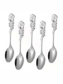 1pc/5pcs/8pcs Stainless Steel Mirror Coffee Spoon Elegant Rose Design Teaspoon Dishwasher Suitable For Home / Cafe / Restaurant Wedding Favor Choice 12.8cm/5.0in - Gold and Silver - View 9