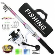 White Pink Fishing Rod & Reel Combo Stylish Beginner Friendly Ready To Use Portable Kit For River Stream Lake Angler Gift - Pink - View 2
