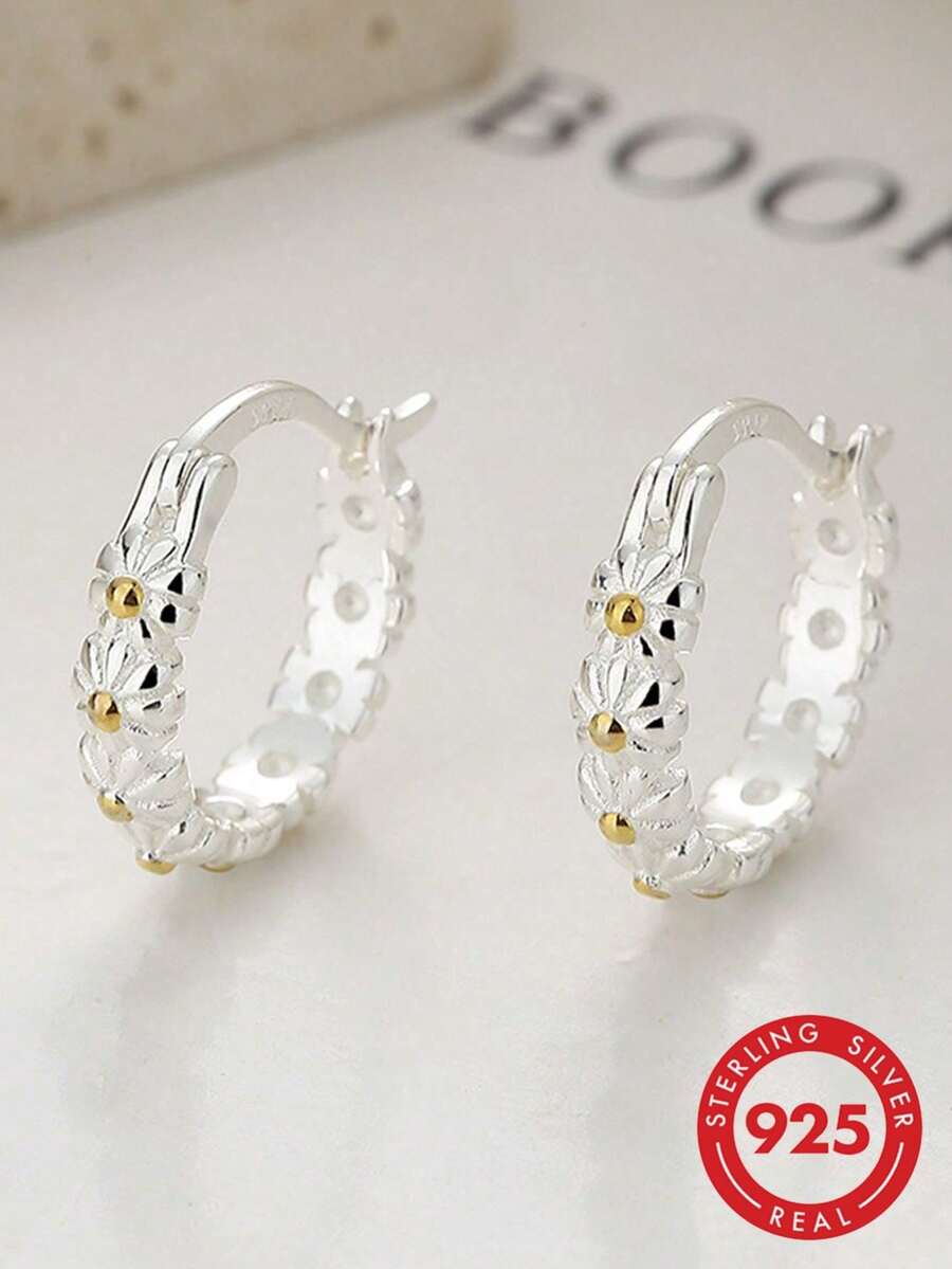 Hoa tai hoa cúc nhỏ ngọt ngào và tươi mát bằng bạc Sterling S925, phong cách Châu Âu và Mỹ, cá nhân hóa và cao cấp, món quà lý tưởng cho bạn bè và các cặp đôi - Bạc - Xem 1
