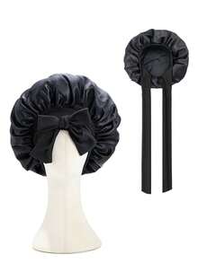 Solid Color Bow Ribbon Smooth Satin Women's Sleep Cap, Multiple Colors Available, Perfect For Curly Hair, Braids, Dreadlocks And Various Hairstyles. Comfortable And Casual, Suitable For Home, Daily Wear And Sleep. Unisex, This Nighttime Hair Care Product Keeps Your Hair Healthy All Night. Perfect Gift For Mother's Day - Coffee Brown - View 10