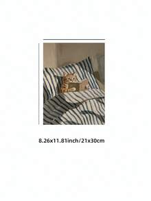 1pc Frameless Cozy Cat Reading On Bed Art Print, Striped Pillow Soft Sunlight Book Lover Illustration, Apartment Living Room Bedroom Dorm Modern Home Decor, Back To School Season Fun Poster, Room Decoration, Vintage Decor - Cartoon - View 13