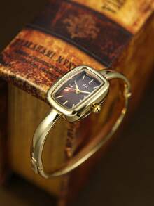 1pc Gold/Silver Square Bamboo Knot Quartz Watch, Perfect For Daily Wear, Also An Ideal Birthday And Christmas Gift - Gold - View 3