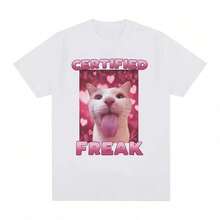 Camiseta con estampado de gato divertido certificado Freak para mujer, camiseta Retro de manga corta a la moda, camiseta informal de talla grande - Blanco - Ver 1