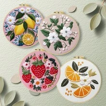 Embroidery Kit, 15x15cm/5.9x5.9 Inch, 20x20cm/7.9x7.9 Inch, Handmade DIY Embroidery Kit, Lemon, Daisy, Strawberry Embroidery Patterns, Simple Patterns, Classic Patterns, Suitable For Adult Beginners, Includes Embroidery Fabric, Instructions, Embroidery Hoop And Needle & Thread, Gifts For Friends And Family, Furniture, Office Handmade Art - A - View 2