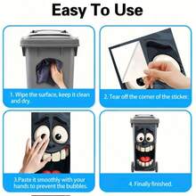 1pc Trash Can Sticker Big Eyes Grinning Mouth Funny Face Theme Design Matte Surface Sticker Suitable For Indoor And Outdoor Decoration Of Trash Cans, Walls, Very Suitable For Modern Home Decor - A - View 8