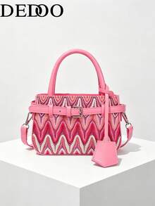 Dedoo Women's Casual Colorblock Textured Versatile Commuter Vintage Small Handbag, Metal Buckle Closure - Pink - View 11