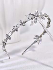 1pc Luxury Minimalist Handmade Rhinestone Headband Women's Hair Accessory Suitable For Party, Photography, Daily Wear - Silver - View 3