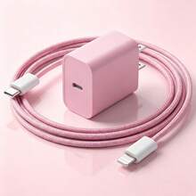 Set Pengisi Daya Cepat Dinding 20W Warna Pink, Adaptor Pengisi Daya, Dengan Kabel Pengisi Daya Jalinan Nilon Sepanjang 3,3 Kaki/100cm, Kabel Data Anti-Kusut USB-C ke Apple iOS, Kompatibel dengan iPhone 14 13 12 11 Pro Max Plus, Set Pengisi Daya Portabel - Steker Tipe AS A (110-127V) - View 2