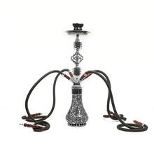 Set de narguile árabe de doble tubo y cuatro tubos, tamaño mediano, con tubo de vidrio mosaico y accesorios de metal. - maceta de mosaico blanca de tamaño mediano - Ver 6