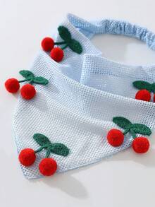 1件原創花卉刺繡捲邊頭巾，附櫻桃裝飾，適合日常與度假使用，夏季女款髮飾沙灘圍巾頭巾髮帶 - 藍色 - 查看 3