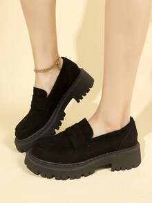 Mocasines de ante negro mate estilo academia, zapatos de suela blanda reforzada, zapatos de uniforme escolar para uso diario y desplazamientos - Negro - Ver 5