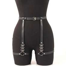 Punk Gothic Adjustable PU Leather Leg & Butt Harness Punk, Gothic, Dark Style, Leg Harness, Butt Harness, Thigh Garter, PU Leather, Adjustable, - 黑色 - 查看 6