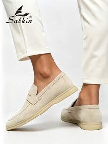 Salkin Mocassins Penny de luxe pour hommes, couleur crème unie,  , chaussures décontractées, design classique, luxe abordable pour la vie moderne, mocassins doux, confortables, respirants, semelle durable, chaussures élégantes pour gentleman, polyvalentes pour costumes, étudiants, rentrée scolaire, style preppy, chaussures formelles d'affaires pour hommes, bureau, fête, banquet, mariage, chaussures de marié à la mode, toutes saisons, veuillez choisir une taille plus grande - Blanc - Voir 9
