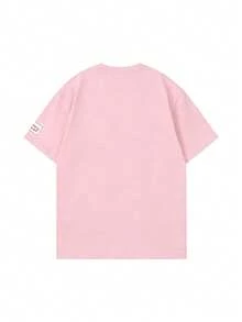SHEIN X Strawberry Shortcake 女款夏季 T-shirt，可愛野餐印花寬鬆休閒短袖，適合日常穿著，甜美女孩風，粉紅色 - 粉色 - 查看 4