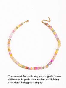 1PC 9mm Natural Stone Beaded Necklace For Women, Boho Oval Bead Choker, Colorful Statement Chain Jewelry, Summer Beach Gift - Multicolor - View 13
