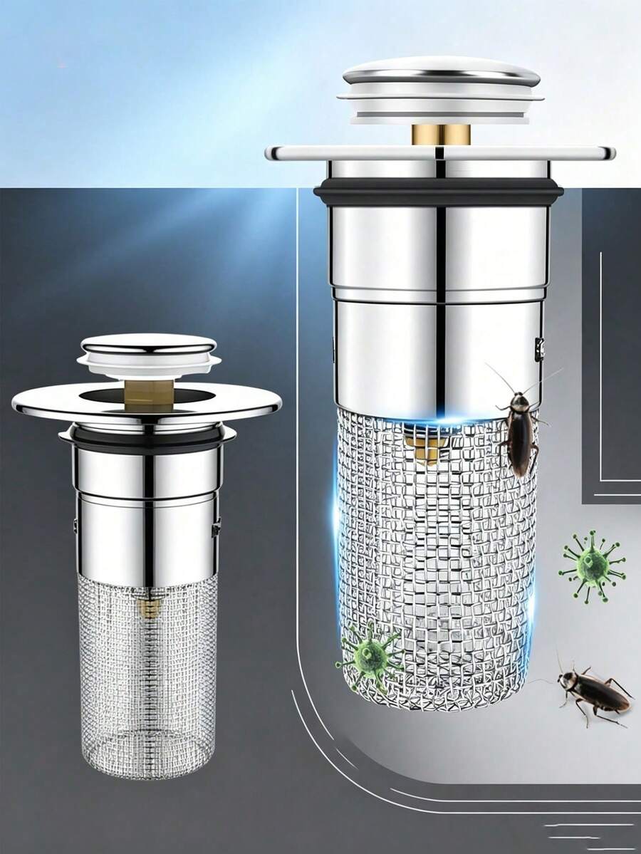 3/2/1 Pop-Up Drain Stopper, 304 Stainless Steel Hair Catcher, Anti-Clogging Drain Filter, Removable Basket, Universal Type, Suitable For Bathtub/Shower/Washbasin, Kitchen Accessories, Sink Filter, Bathroom Accessories, School Supplies, Home Decor - Multicolor - View 1