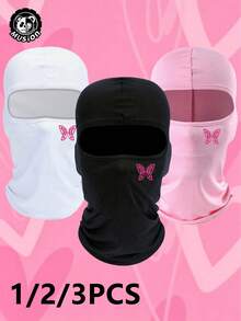 Musion 1/2/3pcs Pink Butterfly Print Balaclava, Breathable Mesh Full Face Ski Mask, Y2K Street Style Cycling Motorcycle And Daily Fashion Headwear - Multicolor - View 1