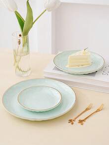 1 pieza Bandeja de almacenamiento multiusos de lujo con borde dorado redondo novedosa - verde menta - Ver 5