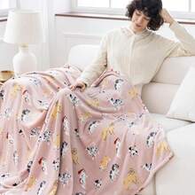 VelvetLoft Printed Flannel Blanket Soft Lightweight Cozy Throw With Cute Pups Pattern For Home Sofa Bed - Baby Pink - View 7
