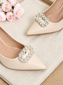 2er Set abnehmbare DIY Schuhaccessoires, Strass Perle Metall quadratische & runde Schnalle Schuhdekoration, modische elegante Schuhclips für Damen High Heels, Schuhe, Büro Business, Braut, Date & Hochzeitsschuhe, Schwarz Weiß Rot - Weiss - Übersicht 3