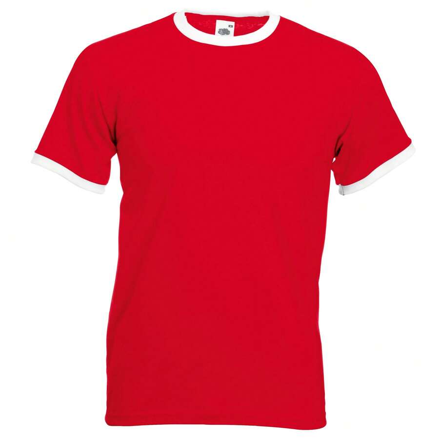 Fruit Of The Loom Mens Ringer Short Sleeve T-Shirt - Red/White - View 1