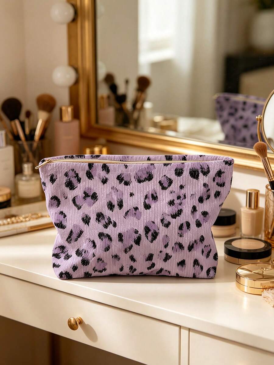 1pc Portable Cosmetic Storage Bag Animal Leopard Print Double-Sided Printed Travel Zipper Makeup Pouch Multi-Functional Toiletry Organizer Bag - Multicolor - View 1