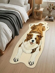 DAJIANG 1pc Cute Border Collie Shaped Rug, Kitchen Rug Hallway Mat, Suitable For Bathroom, Kitchen, Outdoor, Indoor, Hallway, Bedroom, Living Room, Bedside, Machine Washable, Easy To Clean, Non-Slip Backing - Border Collie Lying down - Brown - View 6
