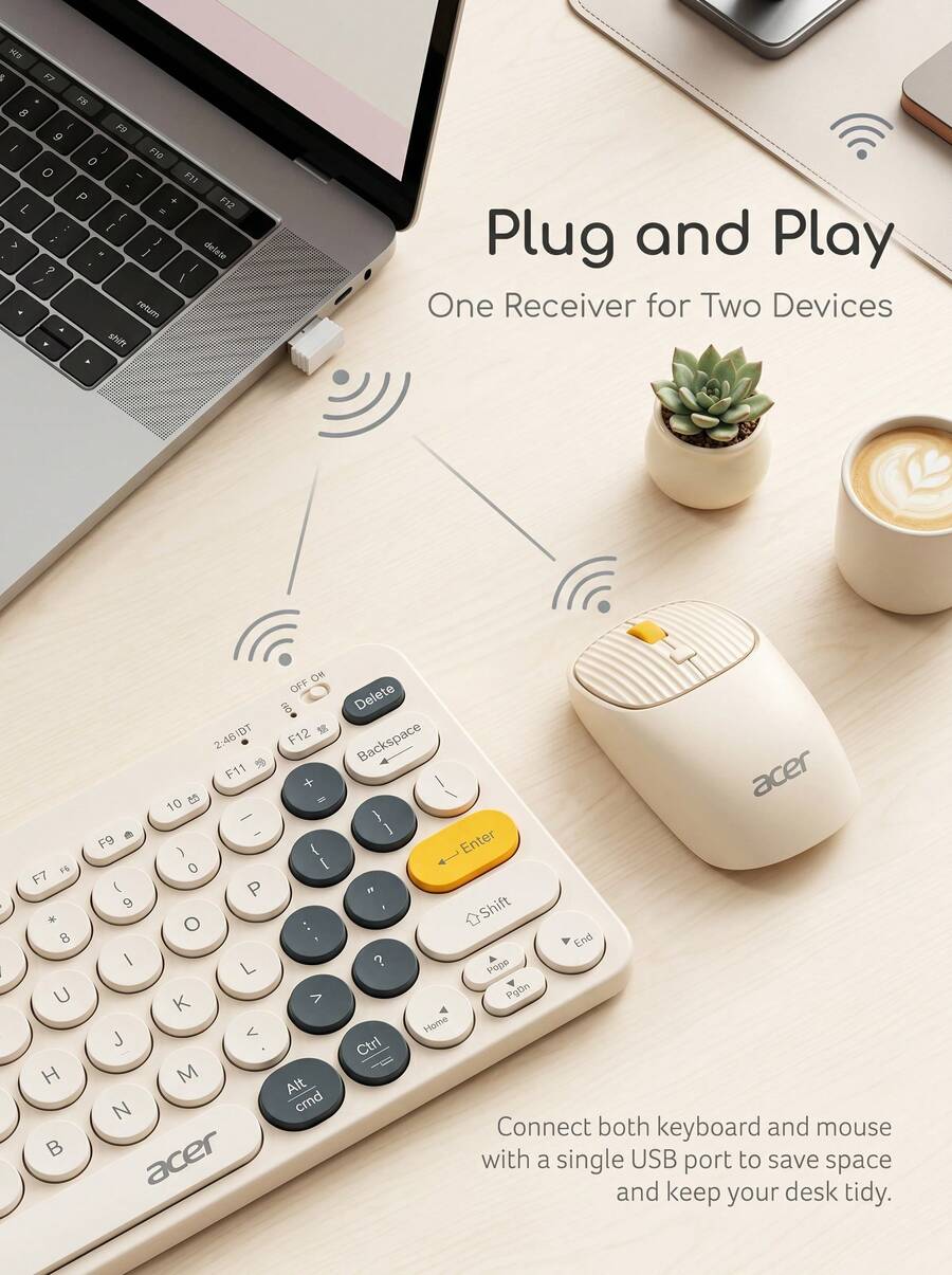 Acer Wireless Bluetooth Dual-Mode Keyboard And Mouse Combo | Quiet And Rechargeable For Office Use | Portable And Slim | Compatible With Computers/Laptops/Tablets/Mobile Phones - View 1