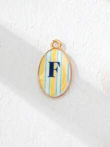 1 pieza Dijes de Letras Iniciales para Hacer Joyas DIY, Colgantes de Alfabeto Ovalados con Esmalte Dorado y Rayas de Colores, Dijes Surtidos A-Z para Pulseras y Collares - Multicolor - Ver 27