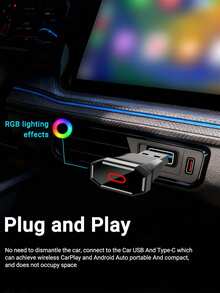 XUDA 2026 Nueva Caja Inteligente Compacta & Exquisita, Adaptador Mini 2 en 1 Inalámbrico CarPlay & Android Auto, Nuevo Convertidor CarPlay, Conexión Automática Rápida, Sin Retraso, Accesorios para Automóvil, De Cableado a Inalámbrico, Con Puertos USB/USB-C - B - Ver 5