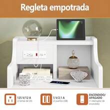 FL Mesita de NocheMesa Auxiliar con Estante de Almacenamiento y Estación de Carga Buros para Recamara con 3 Cajones Moderna Mueble para Recamara para Dormitorio Sala de Estar Blanco - como en la imagen - Ver 5