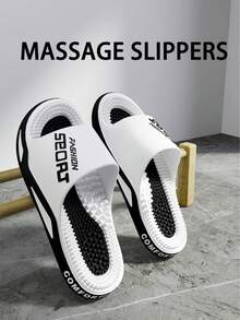 Unisex Indoor Home Massage Slippers, Soft Bottom Comfortable Pressure-Relieving Wear-Resistant Bathroom Shower Slides, Fashion Letter Acupressure Massage Slippers For Couples - White - View 7