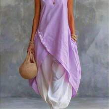 2026 New Solid Color Sleeveless Loose Pocket Middle Skirt Set Solid Color Set - Purple - View 7