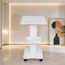 Carrito Móvil para Equipos de Belleza con Ruedas, Mesa Auxiliar para Salón de Estética, Diseño con Bandeja Inferior de Almacenamiento, Base Resistente para Máquinas Faciales y Herramientas Cosméticas - Blanco - Ver 3
