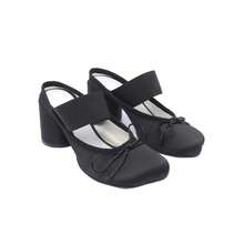 Zapatos Mary Jane de satén estilo francés con lazo, para mujer, primavera-verano 2026, nuevos zapatos de ballet vintage casuales con tacón grueso. - Negro - Ver 1