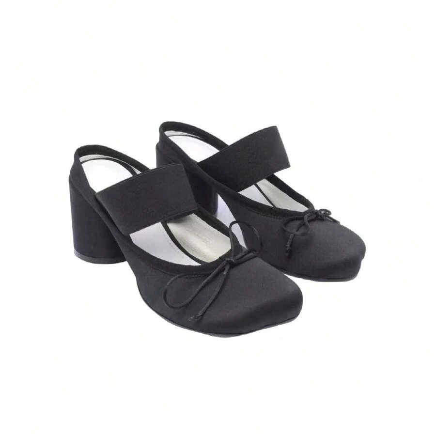 Zapatos Mary Jane de satén estilo francés con lazo, para mujer, primavera-verano 2026, nuevos zapatos de ballet vintage casuales con tacón grueso. - Negro - Ver 1