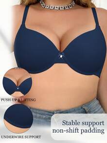 mimilemon Women's Plus Size Navy Blue Silky Cup Push-Up Bra - Comfortable Breathable Seamless Adjustable Straps - Teal Blue - View 2