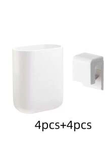 1pc Toothbrush Holder Wall Mount, Self-Adhesive Bathroom Storage Rack, Home Decor For Bathroom, Autumn/Back To School Decoration - White - View 15
