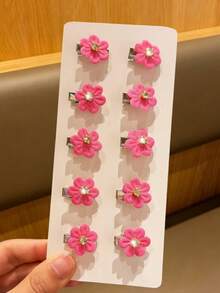 10 piezas Clips para el cabello con flores de strass dulce para niñas, mini clips trenzados para el cabello, accesorios para el cabello estilo hada - Multicolor - Ver 2