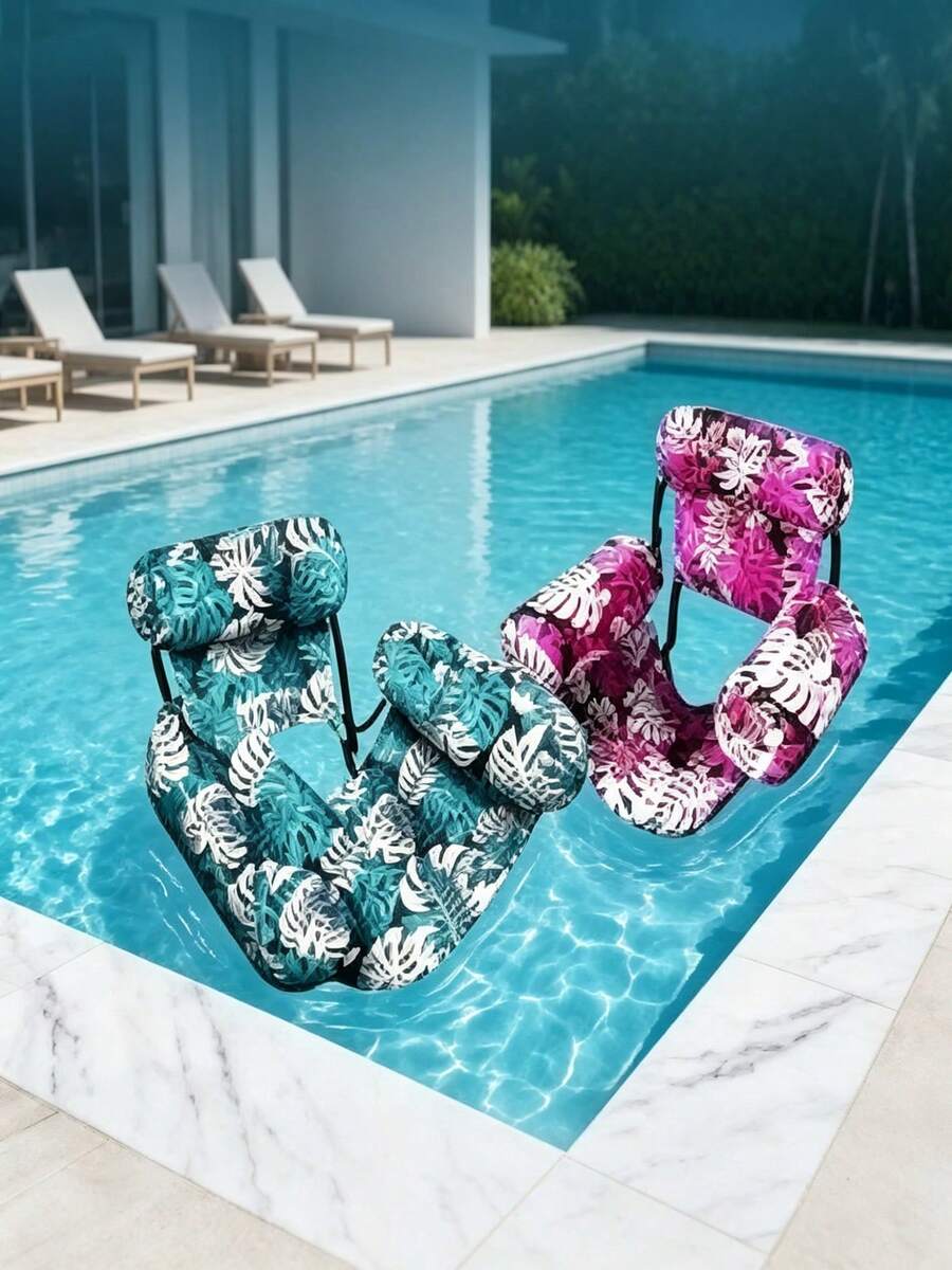 1pc/2pcs Adult Thickened Inflatable Pool Float Mat, Tropical Leaf Pattern Adult Inflatable Pool Lounge Chair, Suitable For Summer Parties, Beach, Lake And Other Water Activities, Enjoy Beach Leisure Time | Vibrant Colors | Comfortable Mesh Fabric, Adult Beach Chair