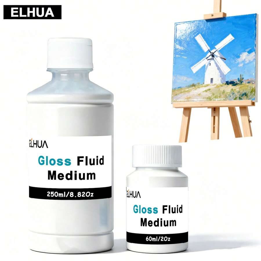 ELHUA 250ML/60ML Professional Fluid Medium Gloss Acrylic Medium, Can Be Used As Gloss Varnish And/Or Fluid Gloss Medium, Suitable For Acrylic Painting, Professional And Amateur Artists