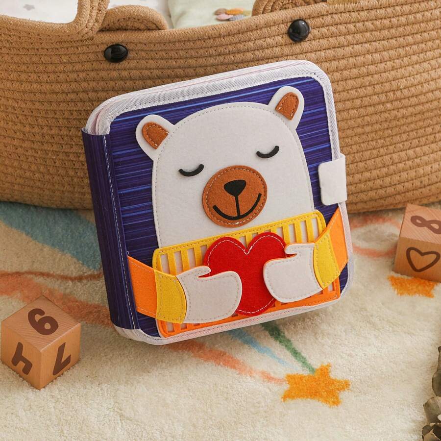 Libro de tela con oso de corazón - Diseño colorido, juego rico integrado e ilustraciones de animales interesantes, juguete calmante para bebés, desarrolla la destreza manual del bebé, ayuda al desarrollo cognitivo del bebé, libro de fieltro resistente a desgarros, libro silencioso 3D de educación temprana para bebés - Multicolor - Ver 1