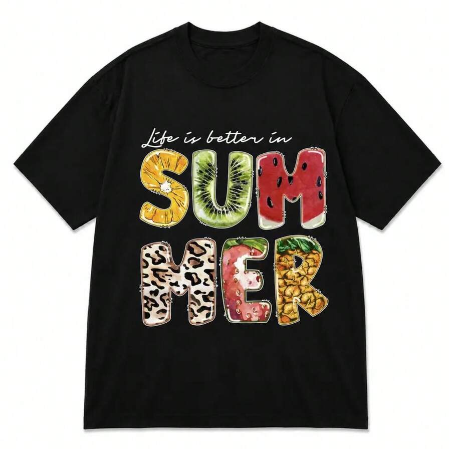 Summer Fruit Graphic T-Shirt | Tropical Holiday Beach Shirt - Black - View 1