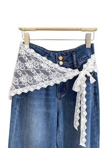 1pc Women's Fashion White Belt Triangle Waist Apron Lace Waist Skirt - White - View 2