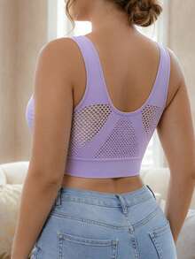 Plus Size Women's Comfortable Push-Up Wireless Lightweight Sports Tank Top With Mesh Breathable Design - Mauve Purple - View 6