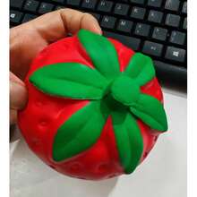 1pc Creative Realistic Red Strawberry Squishy, Soft Slow Rebound Stress Relief Toy, Fine Hand Exercise Soft Pressure Relief Prop, Suitable For Office Relaxation, Relieve Stress, Release Emotions Essential Tool, Irresistible Stress Relief Tool For Men And Women, Strawberry Leaf Color Random - Red - View 10